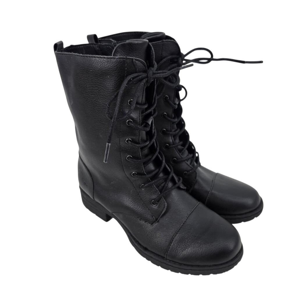 NWOT B.O.C Black Carissa Faux Leather Lace Up Side Zip Combat Boots Size 6